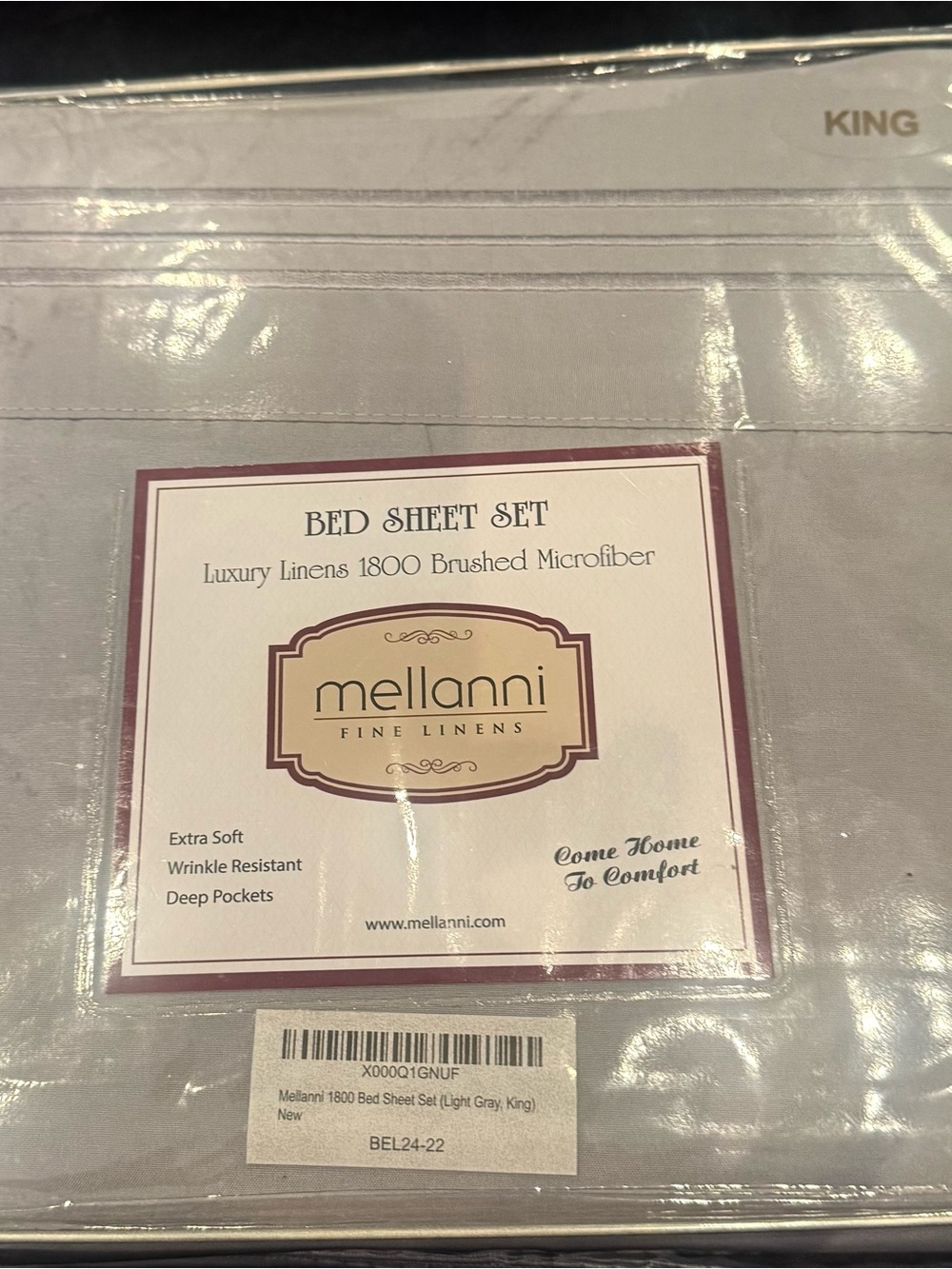 Mellanni Luxury Linens 1800 100% Brushed Microfiber King Size Light Gray NEW!!